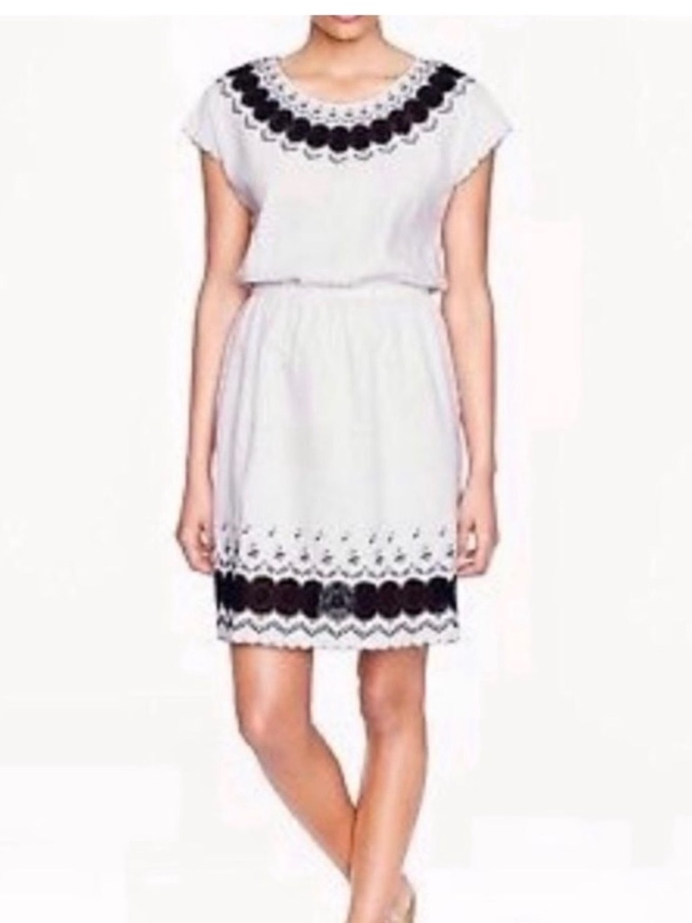J. Crew Linen Cotton Dress White Dress Navy Embroidery Design
